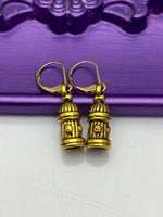 Firefighter Earrings, Hypoallergenic Earrings, Gold Fire Hydrant Charm, Firefighter Wife Jewelry Gift, Dangle Hoop Lever back Earrings, L273