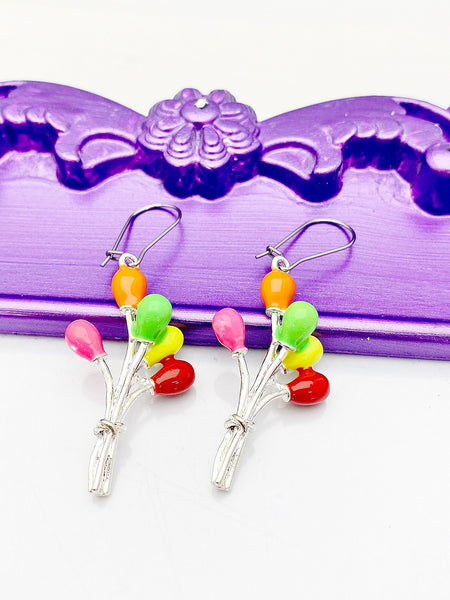Balloon Earrings, Hypoallergenic Earrings, Balloon Charm, Balloon Transportation Jewelry Gift, Dangle Hoop Lever back Earrings, L301
