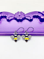 Bee Earrings, Hypoallergenic Earrings, Bee Charm, Queen Bee Jewelry Gift, Dangle Hoop Lever back Earrings, L305