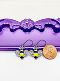 Bee Earrings, Hypoallergenic Earrings, Bee Charm, Queen Bee Jewelry Gift, Dangle Hoop Lever back Earrings, L305
