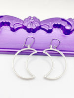 Moon Earrings, Hypoallergenic Earrings, Crestal Moon Charm, Moon Jewelry Gift, Dangle Hoop Lever back Earrings, L311