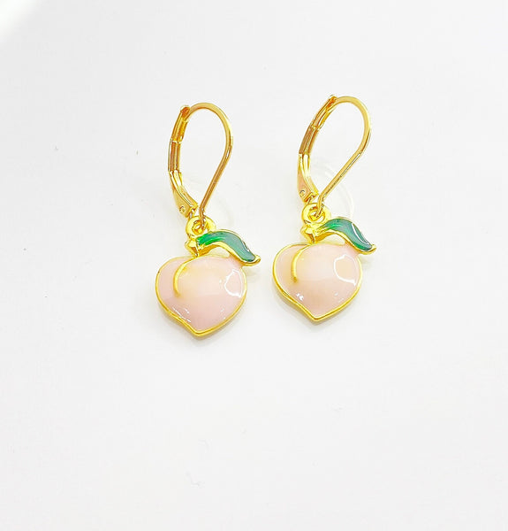 Gold Peach Earrings, Fruit Peach Jewelry Gift, Foodie Gift, Girlfriends Gifts, Hypoallergenic Earrings, L009