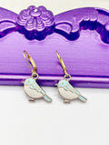 Bird Earrings, Hypoallergenic Earrings, Gold Blue Bird Charm, Sky Blue Bird Jewelry Gift, Dangle Hoop Lever-back Earrings, L314