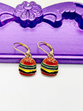 Hamburger Earrings, Hypoallergenic Earrings, Gold Hamburger Charm, Hamburger Jewelry Foodie Gift, Dangle Hoop Lever-back Earrings, L322