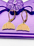 Croissant Earrings, Hypoallergenic Earrings, Gold Croissant Charm, Croissant Foodie Jewelry Gift, Dangle Hoop Lever-back Earrings L334