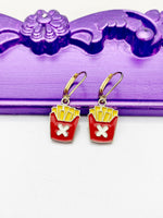 Fries Earrings, Hypoallergenic Earrings, Gold French Fries Charm, Fries Foodie Jewelry Gift, Dangle Hoop Lever-back Earrings L338