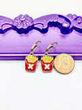 Fries Earrings, Hypoallergenic Earrings, Gold French Fries Charm, Fries Foodie Jewelry Gift, Dangle Hoop Lever-back Earrings L338