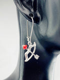 Crossbow Earrings, Crossbow Arrow Red Heart Jewelry Gift, Girlfriends Gifts, Hypoallergenic Silver Earrings, L012