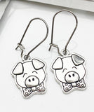 Pig Earrings, Cute Pig Charms, Pig Farm Animal Pet Jewelry Gift, Best Friends Gift, Birthday Gift, Hypoallergenic, Silver Earrings, L028