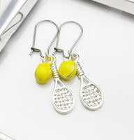 Tennis Earrings, Tennis Racket Ball Charms, Tennis Jewelry Gift, Best Friends Gift, Birthday Gift, Hypoallergenic, Silver Earrings, L029
