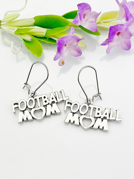 Football Mom Earrings, Football Mom Charm, Football Team Fan Jewelry Sport Gift, Mother's Day Gift, Hypoallergenic, Silver Earrings, L054