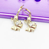 Goldfish Earrings, Hypoallergenic Earrings, Dangle Hoop Lever-back Earrings, L386