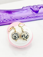 Dalmatian Jasper Earrings, Authentic Dalmatian Jasper Gemstone, Spinner Earrings, Hypoallergenic, Dangle Hoop Lever-back Earrings, L397