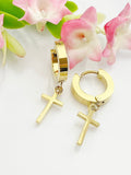Gold Cross Earrings, Hypoallergenic Earrings, Gold Cross Charm, Cross Jewelry Gift, Dangle Hoop Earrings, L114