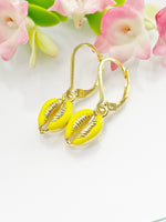 Gold Shell Earrings, Hypoallergenic Earrings, Gold Shell Charm, Shell Jewelry Gift, Dangle Hoop Earrings, L115