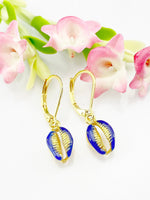 Gold Shell Earrings, Hypoallergenic Earrings, Gold Shell Charm, Shell Jewelry Gift, Dangle Hoop Earrings, L118