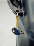 Whale Earrings, Hypoallergenic Earrings, Black Whale Charm, Ocean Whale Jewelry Gift, Dangle Hoop Earrings, L128