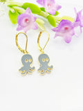 Octopus Earrings, Hypoallergenic Earrings, Black Gray Octopus Charm, Ocean Octopus Jewelry Gift, Dangle Hoop Earrings, L130