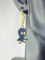 Octopus Earrings, Hypoallergenic Earrings, Black Gray Octopus Charm, Ocean Octopus Jewelry Gift, Dangle Hoop Earrings, L130