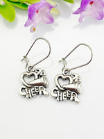 Cheerleader Earrings, Hypoallergenic Earrings, Heart to Cheer Charm, Cheer Jewelry Gift, Dangle Hoop Earrings, L134