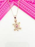 Rose Gold Turtle Necklace, Rose Gold Plated Cubic Zirconia Turtle Charm, Layering Necklace, Dainty Necklace, L161