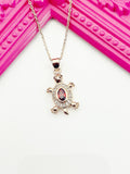 Rose Gold Turtle Necklace, Rose Gold Plated Cubic Zirconia Turtle Charm, Layering Necklace, Dainty Necklace, L161