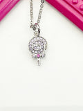 Lollipop Necklace, Platinum Plated Cubic Zirconia Lollipop Charm, Layering Necklace, Dainty Necklace, L168