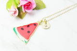 Watermelon Necklace, Gold Necklace, Summer Jewelry Gift, Personalized Initial Gift, N4464