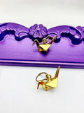 Crane Earrings, Hypoallergenic Earrings, Gold Origami Paper Crane Charm, Origami Paper Crane Jewelry Gift, Dangle Hoop Earrings, L193
