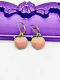 Peach Earrings, Hypoallergenic Earrings, Gold Peach Charm, Foodie Peach Peace Jewelry Gift, Dangle Hoop Earrings, L197