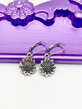 Sunflower Earrings, Hypoallergenic Earrings, Silver Sunflower Charm, Sunflower Floral Jewelry Gift, Dangle Hoop Leverback Earrings, L208