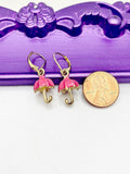 Umbrella Earrings, Hypoallergenic Earrings, Gold Umbrella Charm, Umbrella Jewelry Gift, Dangle Hoop Leverback Earrings, L211