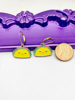 Taco Earrings, Hypoallergenic Earrings, Gold Taco Charm, Taco Foodie Jewelry Gift, Dangle Hoop Leverback Earrings, L212
