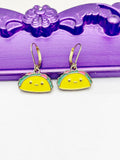 Taco Earrings, Hypoallergenic Earrings, Gold Taco Charm, Taco Foodie Jewelry Gift, Dangle Hoop Leverback Earrings, L212
