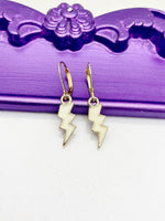 Lightning Earrings, Hypoallergenic Earrings, Gold Lightning Charm, Lightning Jewelry Gift, Dangle Hoop Leverback Earrings, L215