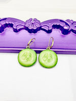 Cucumber Earrings, Hypoallergenic Earrings, Gold Cucumber Charm, Vegetable Summer Jewelry Gift, Dangle Hoop Leverback Earrings, L221