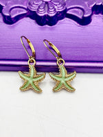Starfish Earrings, Hypoallergenic Earrings, Gold Starfish Charm, Ocean Beach Summer Jewelry Gift, Dangle Hoop Leverback Earrings, L230
