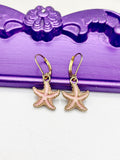 Starfish Earrings, Hypoallergenic Earrings, Gold Pink Starfish Charm, Ocean Beach Summer Jewelry Gift, Dangle Hoop Leverback Earrings, L232