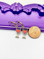 Wine Glass Earrings, Hypoallergenic Earrings, Gold Red Wine Glass Charm, Wine Glass Jewelry Gift, Dangle Hoop Leverback Earrings, L243