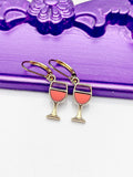 Wine Glass Earrings, Hypoallergenic Earrings, Gold Red Wine Glass Charm, Wine Glass Jewelry Gift, Dangle Hoop Leverback Earrings, L243