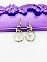 Lightbulb Earrings, Hypoallergenic Earrings, Gold Lightbulb Charm, Lightbulb Jewelry Gift, Dangle Hoop Leverback Earrings, L244