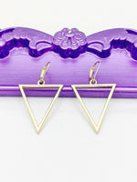 Triangle Earrings, Hypoallergenic Earrings, Gold Triangle Charm, Geomatic Triangle Jewelry Gift, Dangle Hoop Leverback Earrings, L254