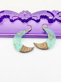 Moon Earrings, Hypoallergenic Earrings, Gold Moon Walnut Wood Charm, Geomatic Crescent Jewelry Gift, Dangle Hoop Leverback Earrings, L255