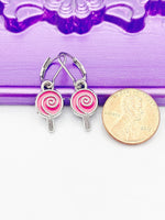 Lollipop Earrings Hypoallergenic Earrings Silver Lollipop Charm, Lollipop Candy Jewelry Gift, Dangle Hoop Leverback Earrings, L260