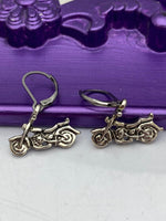 Biker Earrings Hypoallergenic Earrings, Silver Motorcycle Charm, Motorbike Jewelry Gift, Dangle Hoop Leverback Earrings, L261