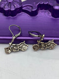 Biker Earrings Hypoallergenic Earrings, Silver Motorcycle Charm, Motorbike Jewelry Gift, Dangle Hoop Leverback Earrings, L261