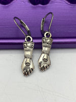 Hand Earrings Hypoallergenic Earrings, Silver Figa Fist Charm, Figa Fist Jewelry Gift, Dangle Hoop Leverback Earrings, L268