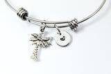 Moon Palm Tree Bracelet, Silver Moon Palm Tree Charm, Moon Palm Tree Jewelry Gift, N4577