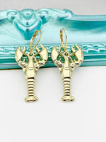 Gold Lobster Earrings, Hypoallergenic, Dangle Hoop Lever-back Earrings, L437