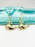 Gold Whale Earrings, Hypoallergenic, Dangle Hoop Lever-back Earrings, L438